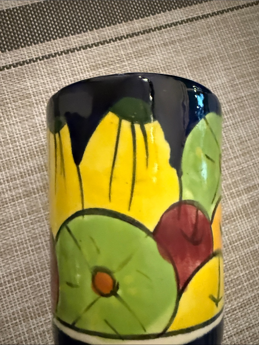 Mexico Hand-Painted Ceramic Fruit Tumbler  Planter Holder with Blue Rim - Picture 12 of 14